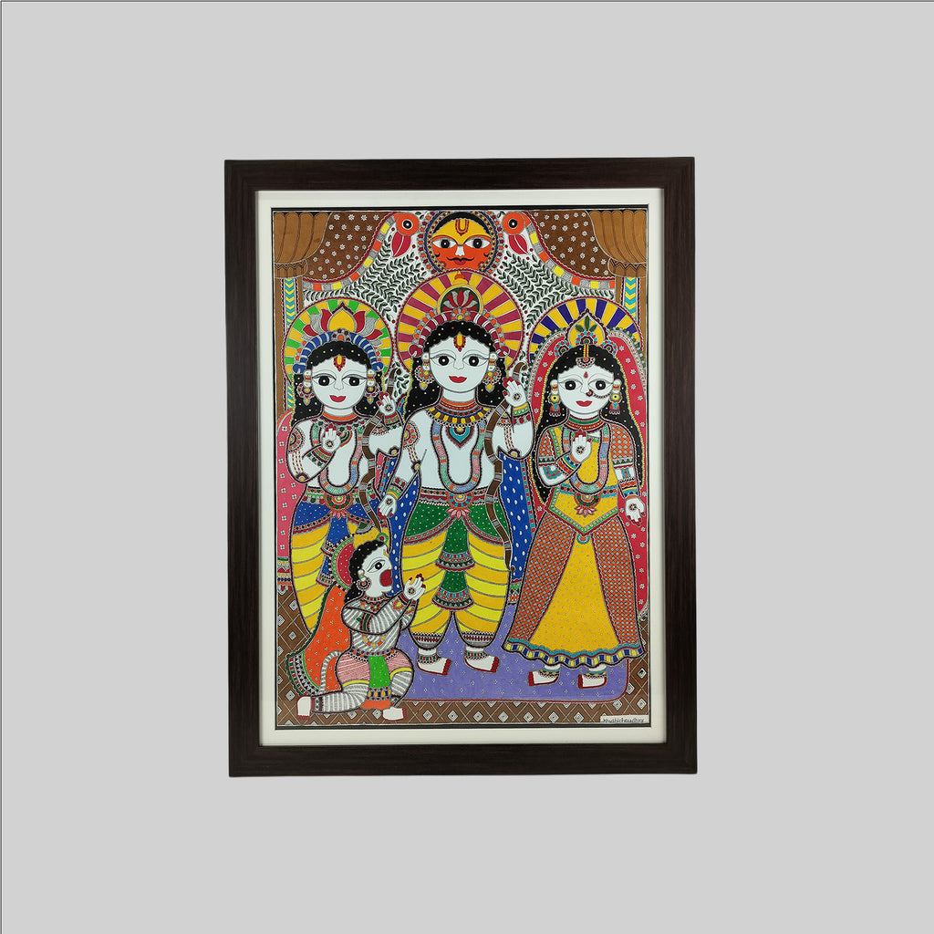 Madhubani Ram Darbar Painting (Frame) - 22 in x 30 in