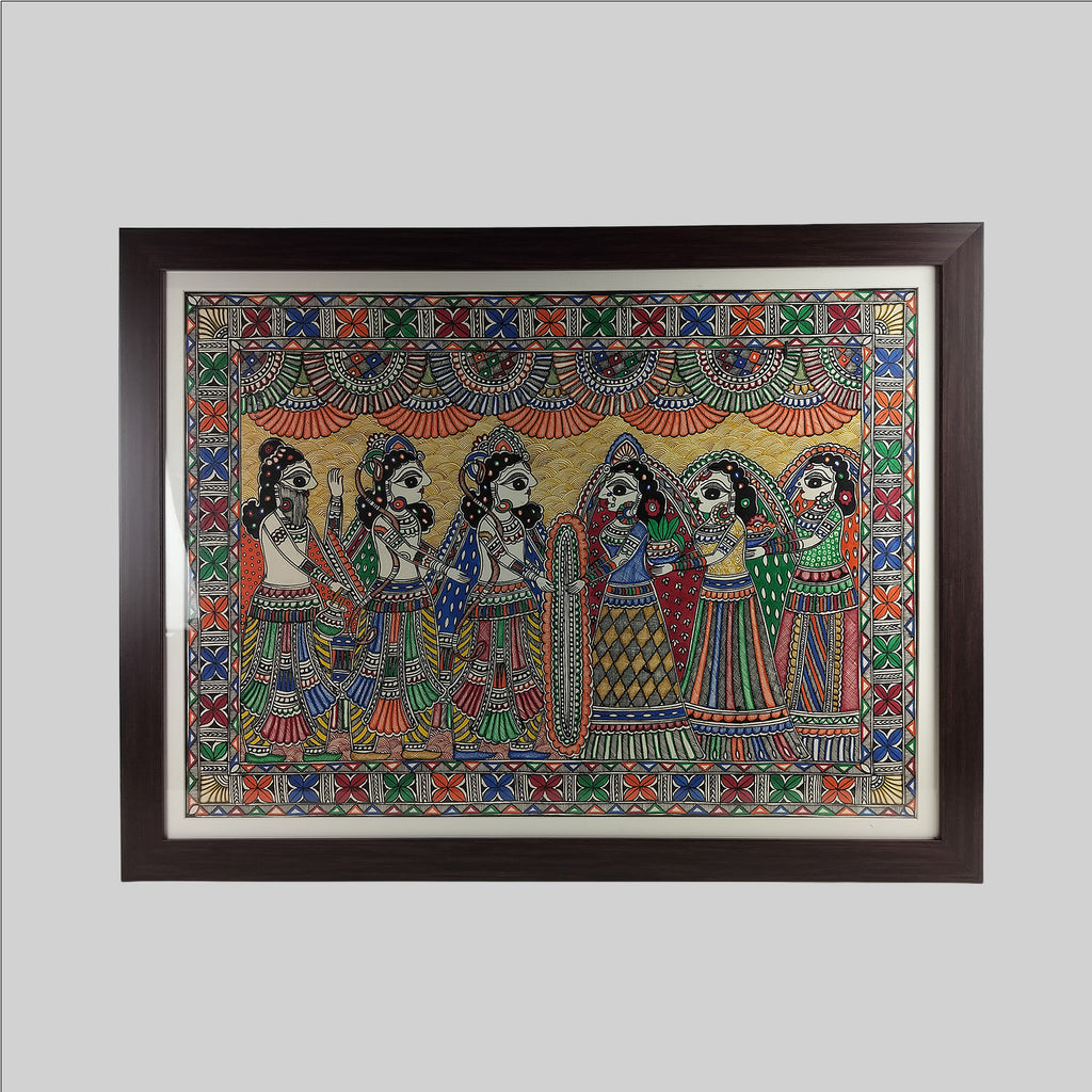 Madhubani Ram Sita Painting (Frame) - 22 in x 30 in