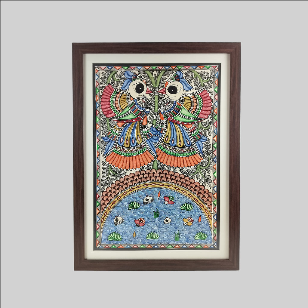 Madhubani Peacock Painting (Frame) - 15 in x 22 in
