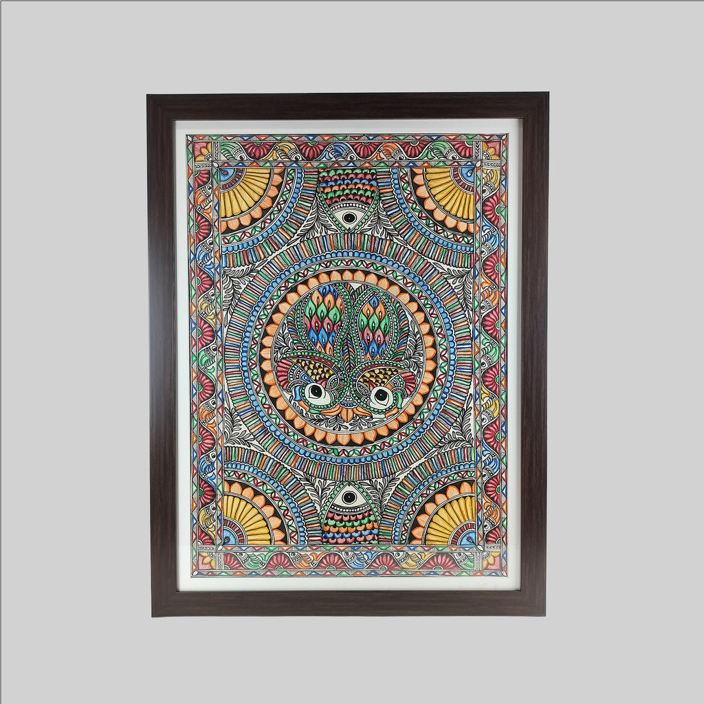 Madhubani Peacock Painting (Frame) - 22 in x 30 in