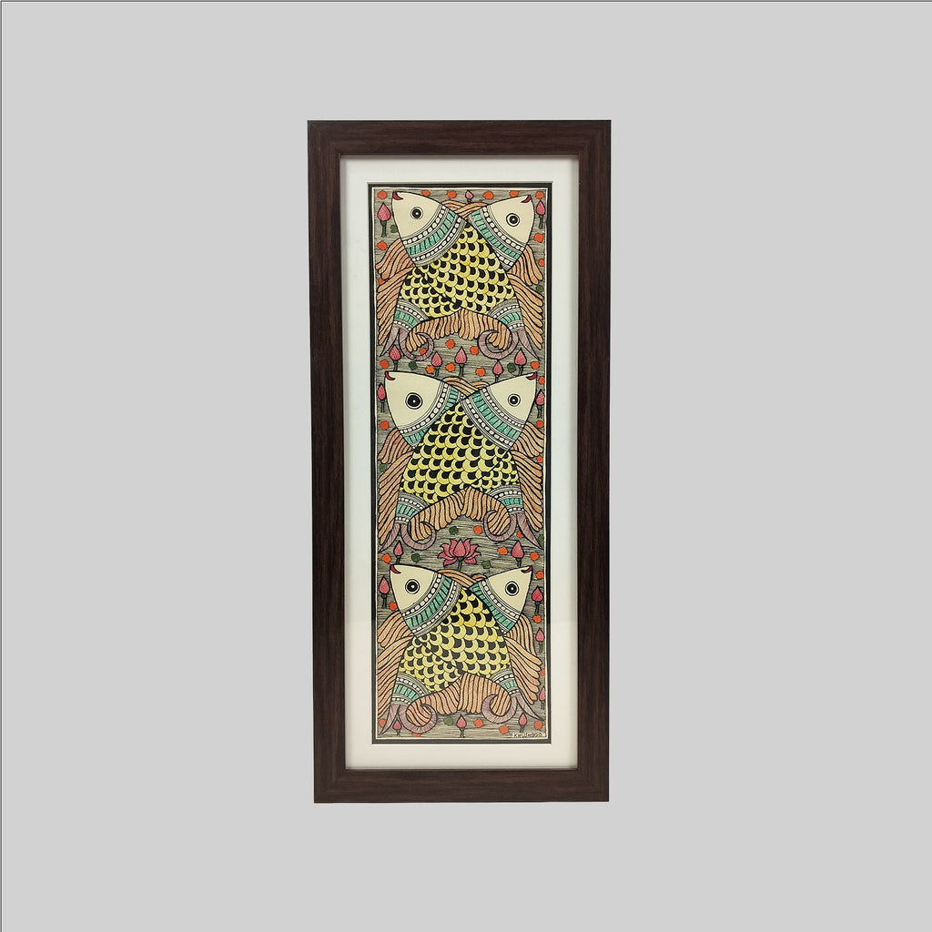 Madhubani Fish Ras Painting (Mount) - 7.50 in x 22 in