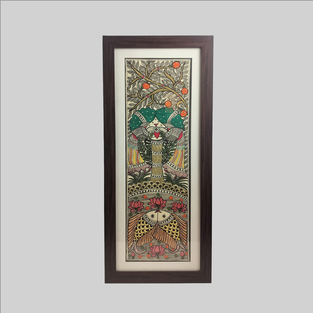 Madhubani Tree of Life Painting (Mount) - 7.50 in x 22 in