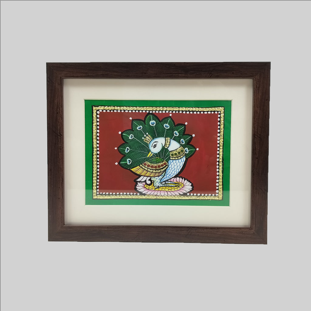 Tanjore Peacock Painting (Frame) - 6 in x 8 in