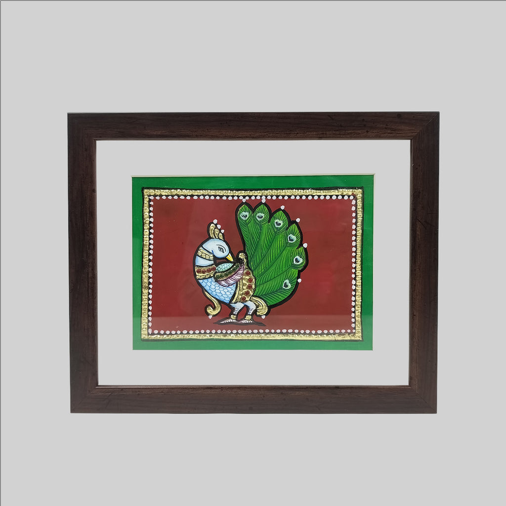 Tanjore Peacock Painting (Frame) - 6 in x 8 in