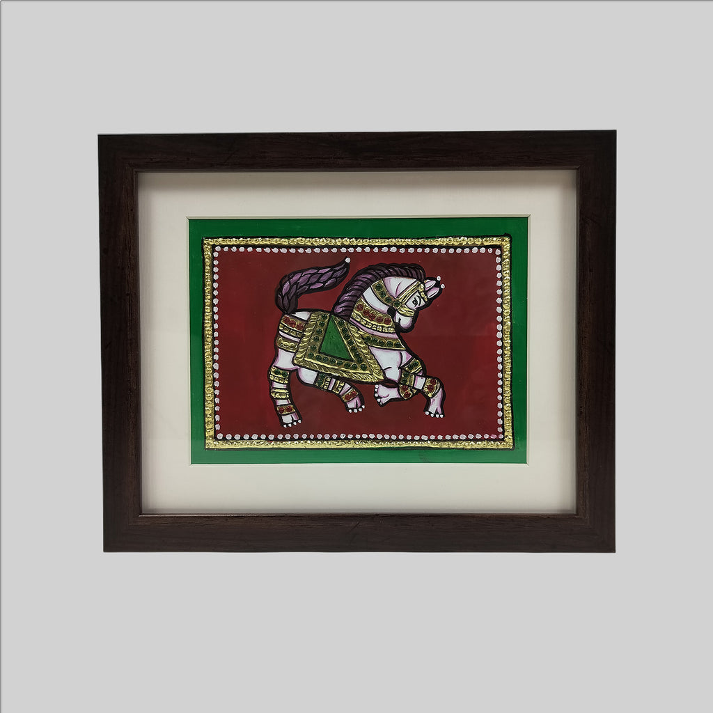 Tanjore Horse Painting (Frame) - 6 in x 8 in
