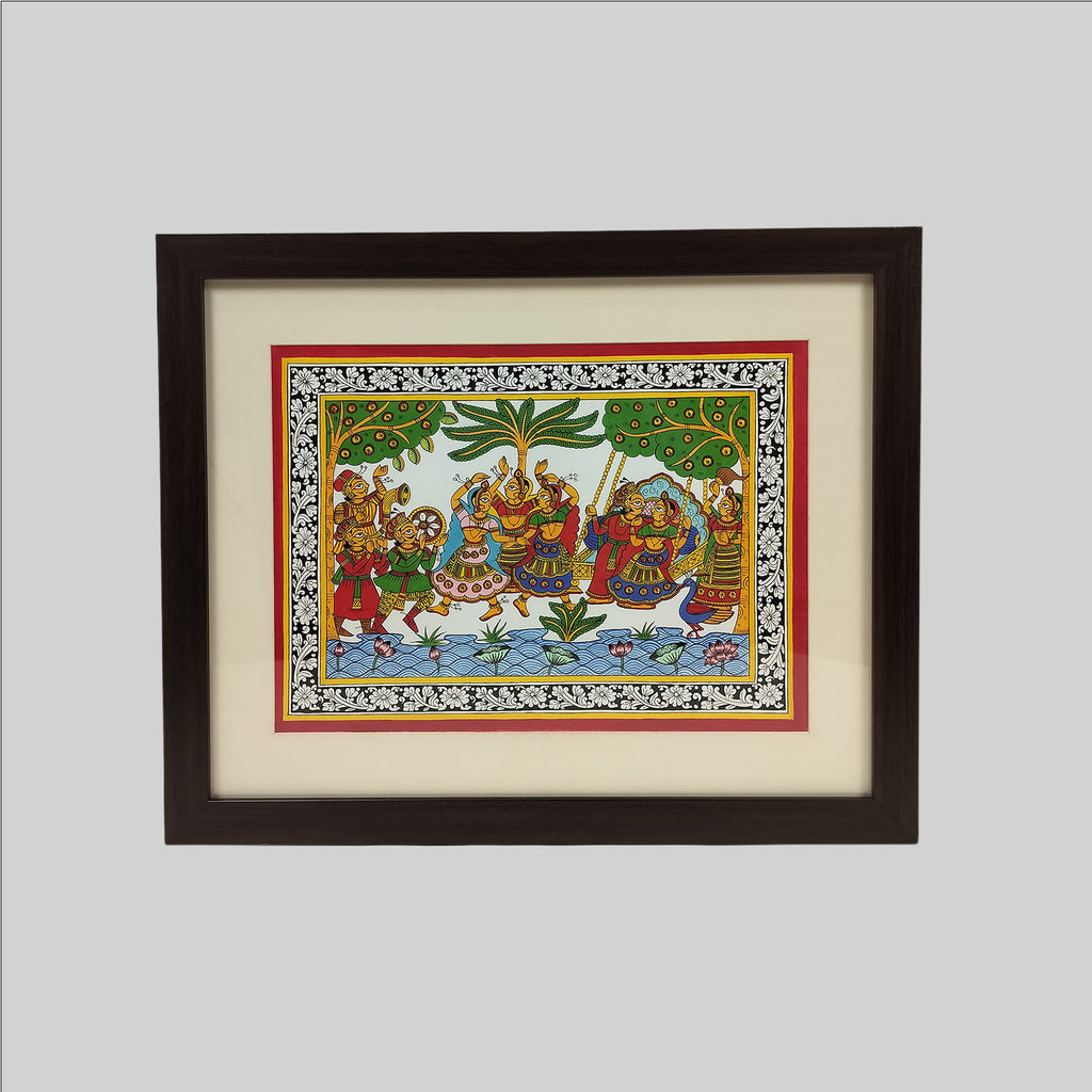 Phad Traditional Dancing Colour Painting (Frame) - 10 in x 14 in