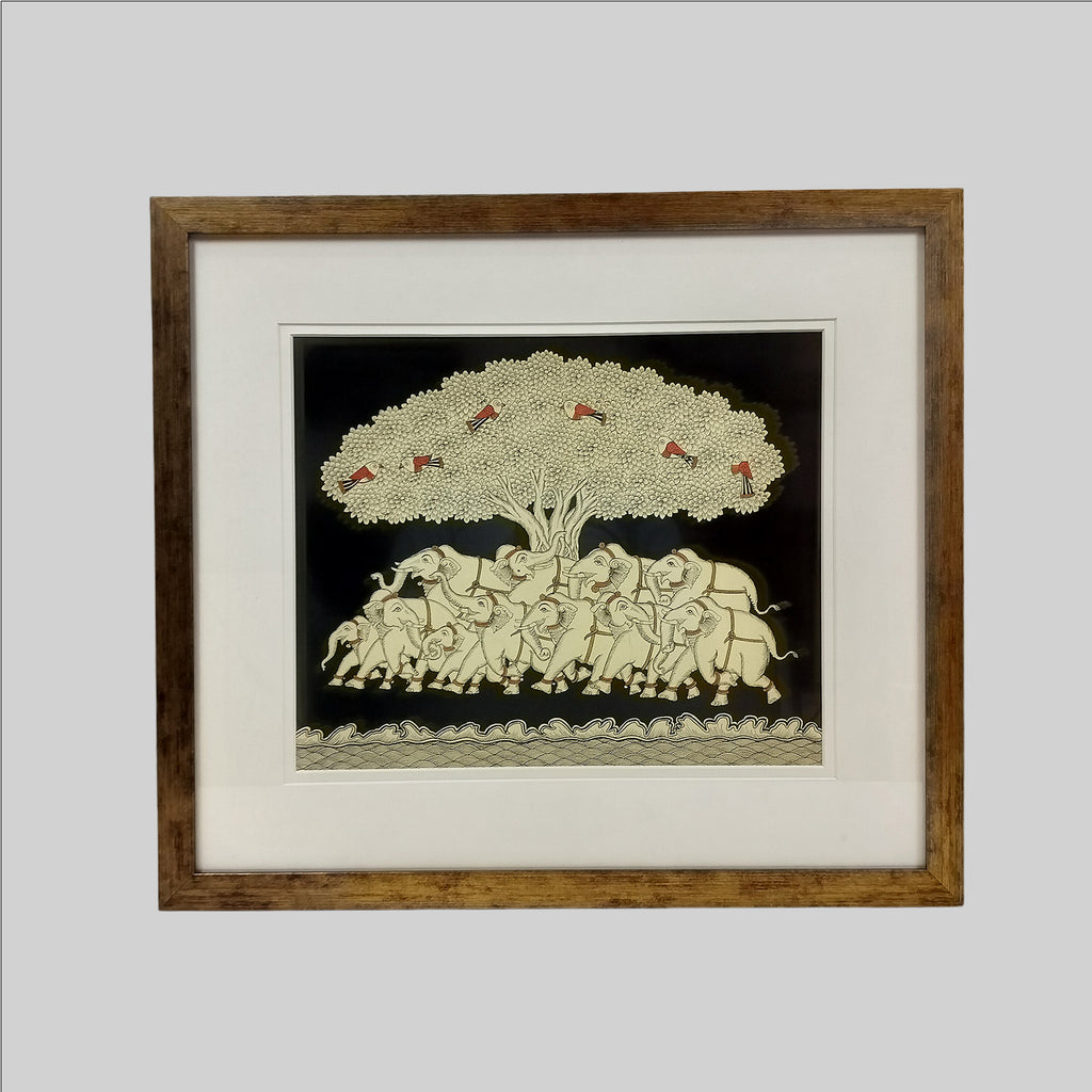 Phad Tree of Life with Elephant Painting (Frame) - 8 in x 10 in