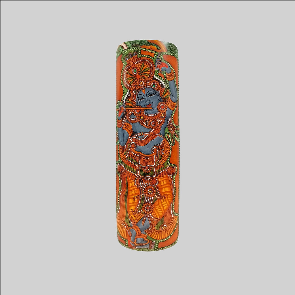 Bamboo Mural Krishna with Govardhan Painting - 17 in x 7 in
