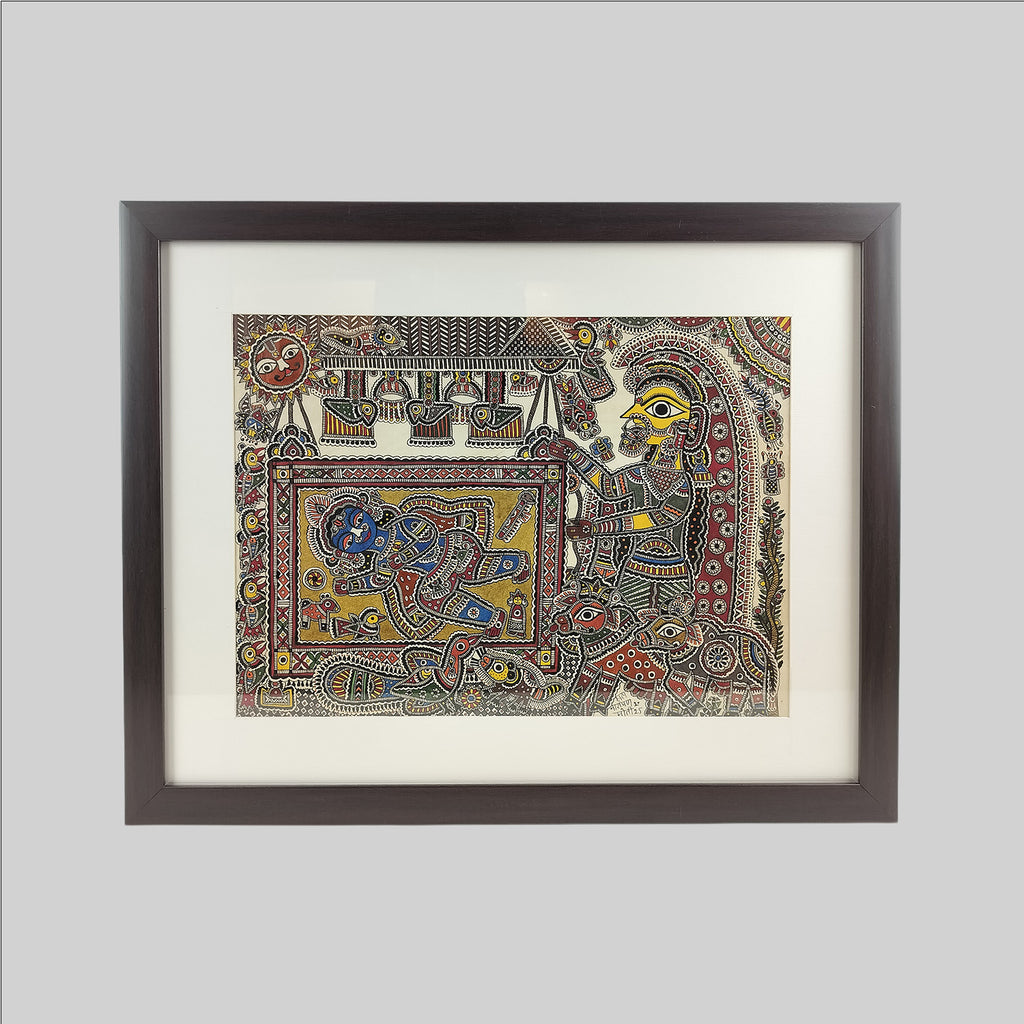 Madhubani Bal Krishna Painting (Frame) - 15 in x 11 in