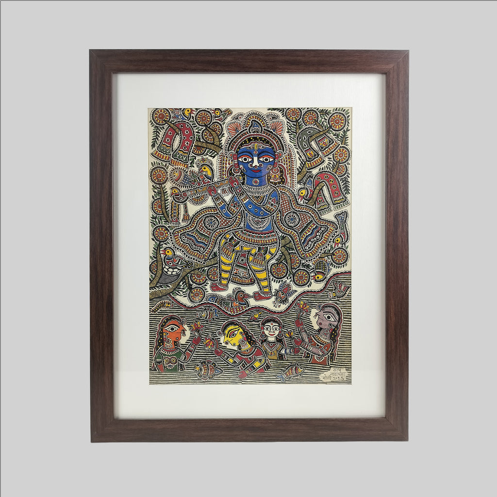 Madhubani Gopi Cheerharan Painting (Frame) - 11 in x 15 in