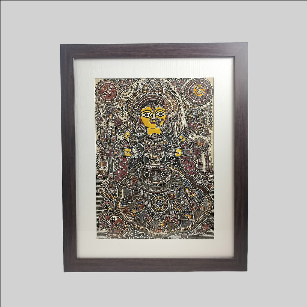 Madhubani Parvati Matsya Avatar Painting (Frame) - 11 in x 15 in