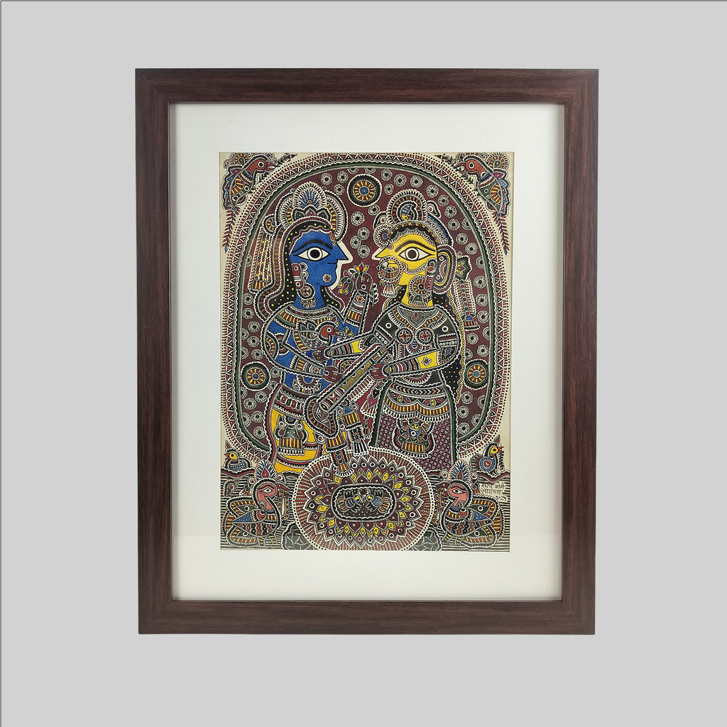 Madhubani Radha Krishna Painting (Frame) - 11 in x 15 in