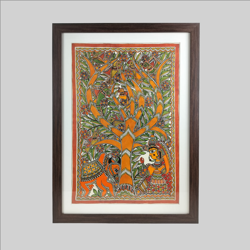 Madhubani Tree of Life Painting (Frame) - 22 in x 15 in