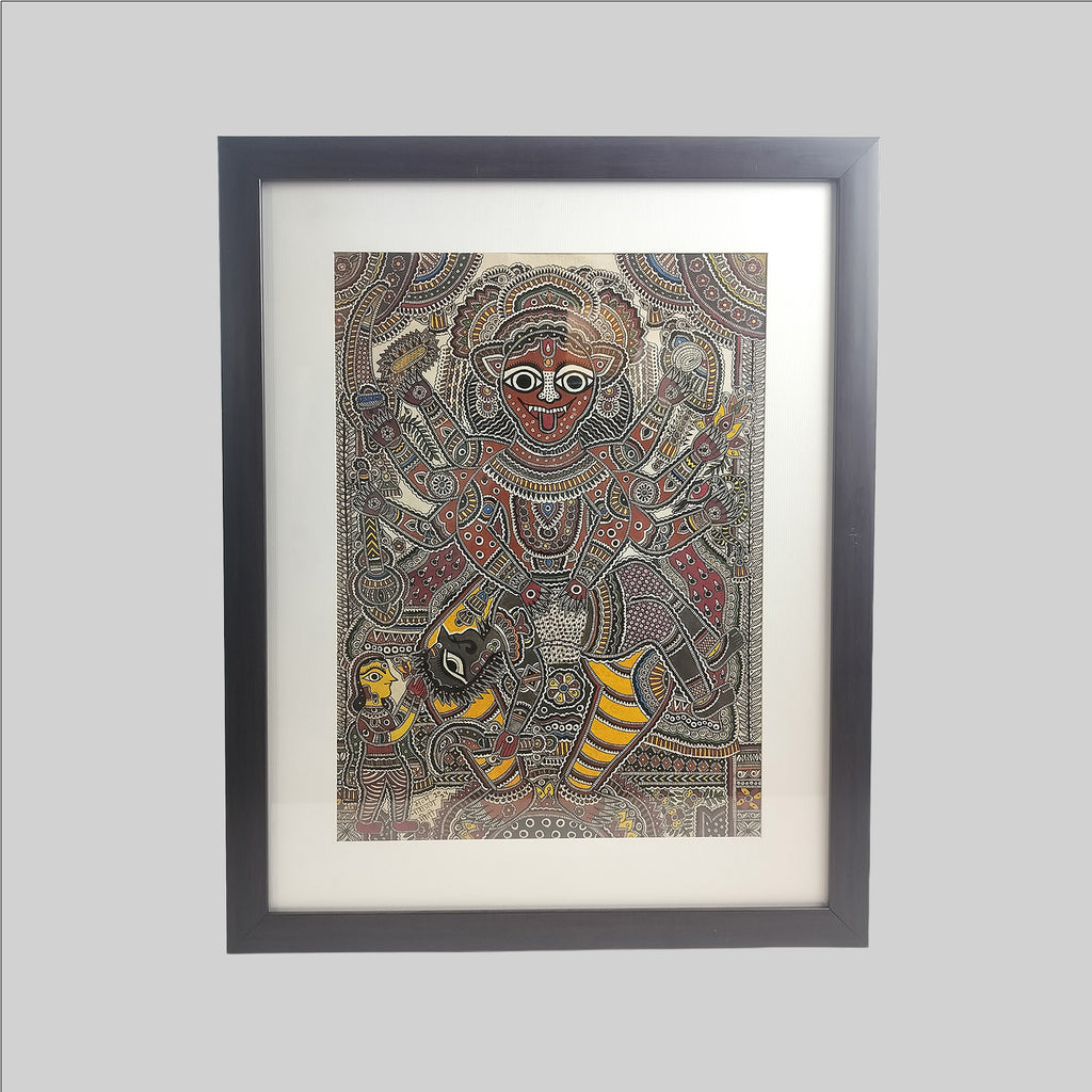 Madhubani Vishnu Narsimha Avtar Painting (Frame) - 11 in x 15 in