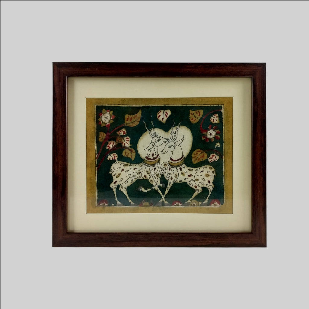 Kalamkari Deer Painting (Frame) - 9 in x 10 in
