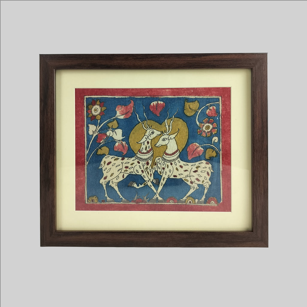 Kalamkari Deer Painting (Frame) - 9 in x 10 in