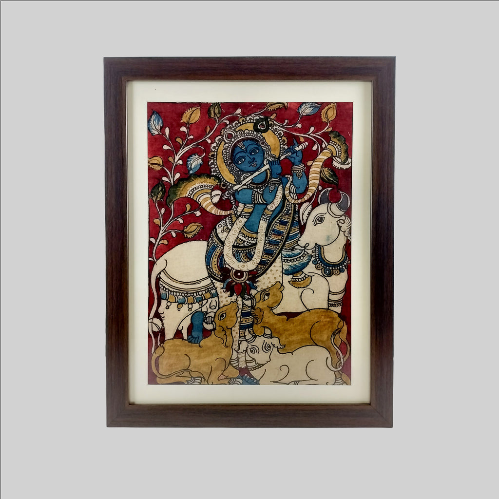 Kalamkari Krishna Painting (Frame) - 17 in x 14 in
