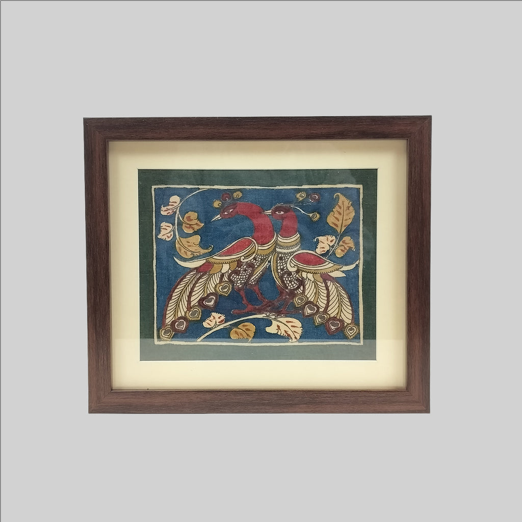 Kalamkari Peacock Painting (Frame) - 9 in x 10 in