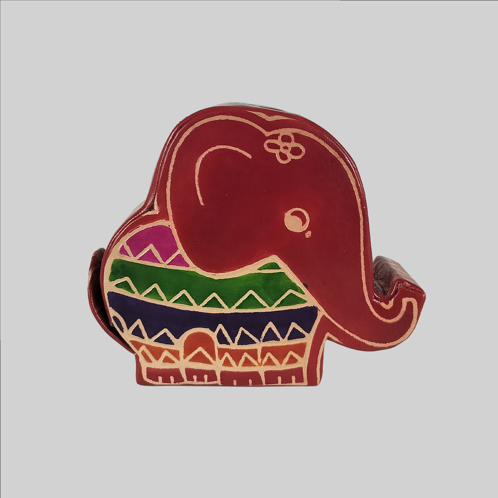 Shanti Niketan Leather Mini Piggy Bank with Elephant Design