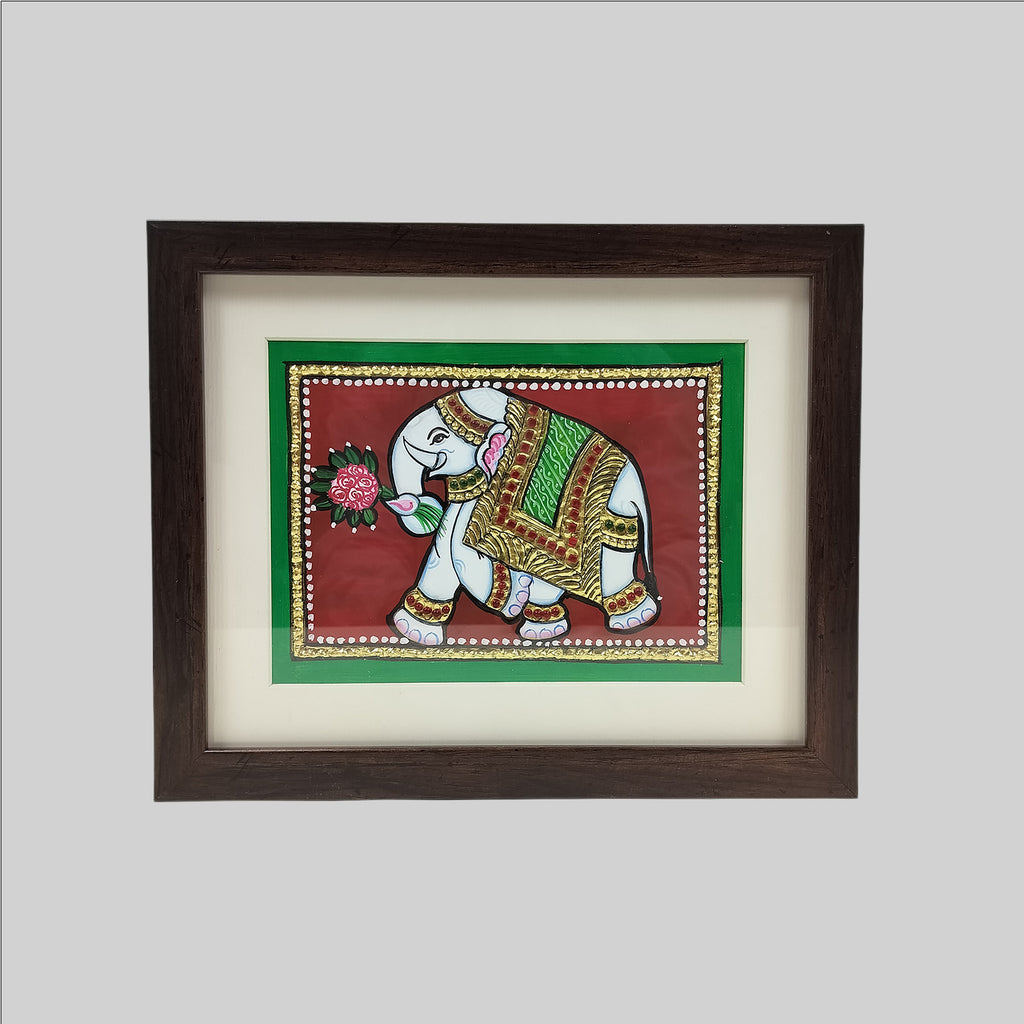 Tanjore Elephant Painting (Frame) - 6 in x 8 in