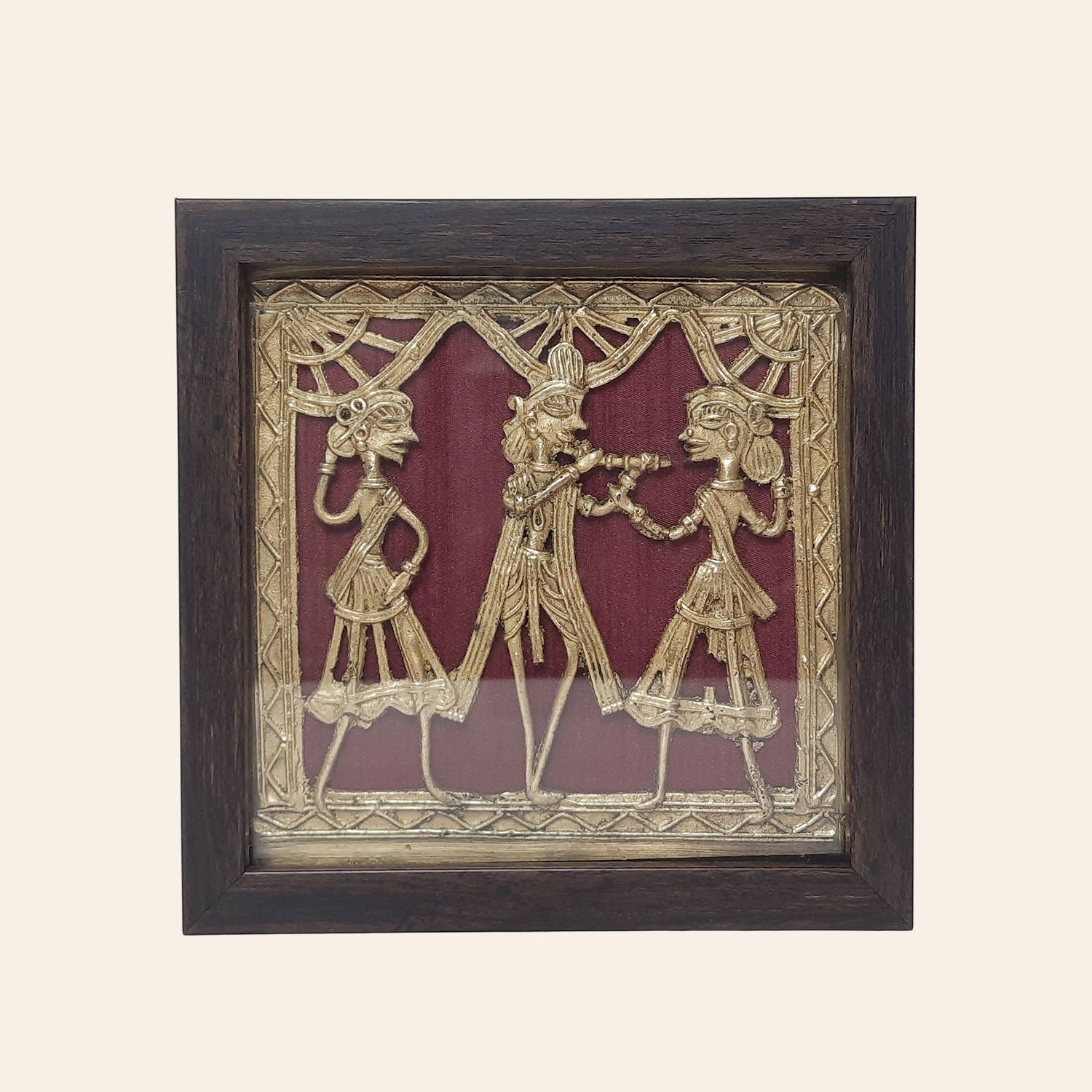 Bastar Frame The Bombay Store Brass & Wood Krishna Bastar Art Frame 6.5 in x 6.5 in