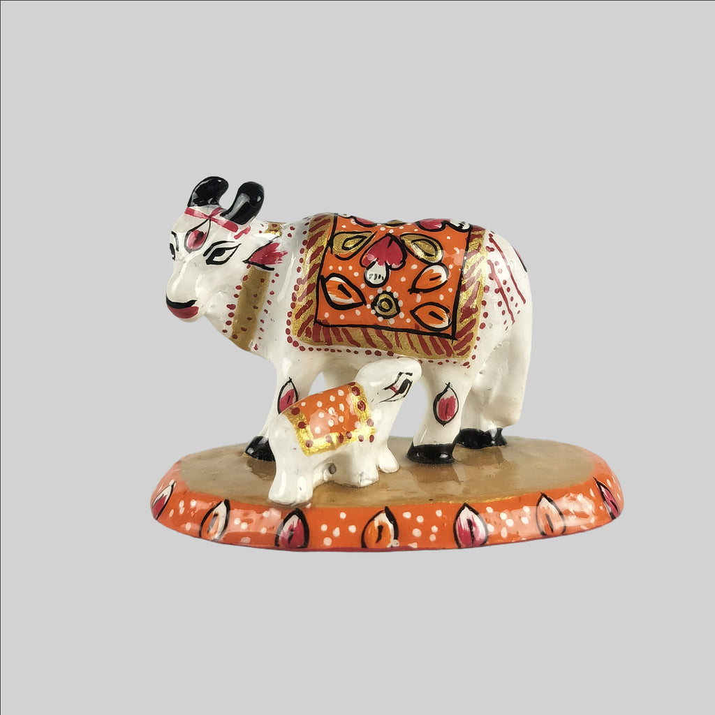 Metal Enamel Cow with Calf
