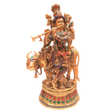 गैलरी व्यूवर में इमेज लोड करें, Brass Krishna Cow Standing With Ring Stonework 29 In