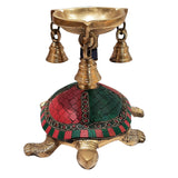 Load image into Gallery viewer, Brass Tortoise Deepak with Stonework 6 in