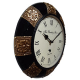 Load image into Gallery viewer, Wooden Wall Clock with Floral Design in Brass 12 in