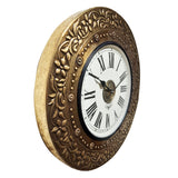 Load image into Gallery viewer, Wooden Wall Clock with Metal Floral Design 16 in