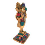 Load image into Gallery viewer, Brass Standing Hanuman with Stonework 6.5 in