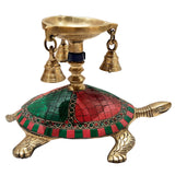 Load image into Gallery viewer, Brass Tortoise Deepak with Stonework 6 in