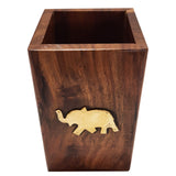 गैलरी व्यूवर में इमेज लोड करें, Wooden Penstand with Elephant Design in Brass