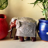 Load image into Gallery viewer, Wooden Mysore Elephant with Metal work 6 in