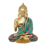 Load image into Gallery viewer, Brass Flower Stonework Blessing Buddha 12.5 in