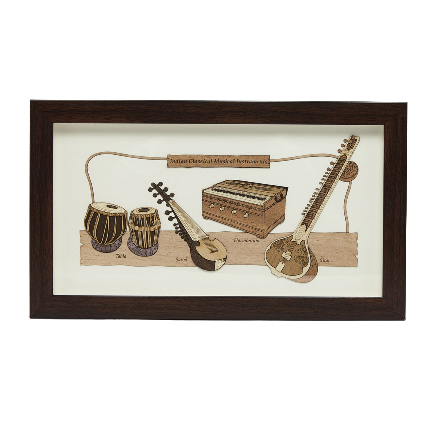The Bombay Store Indian Musical Instruments Wood Art Frame 7 in x 12 in
