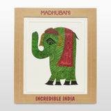 गैलरी व्यूवर में इमेज लोड करें, Mount Board Madhubani Art Green and Orange Elephant Print 12 in x 14 in