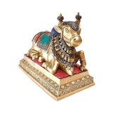 Load image into Gallery viewer, Brass Stonework Nandi with Base 8 in x 7 in