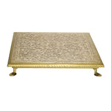 Afbeelding in Gallery-weergave laden, Wooden Chowki with Brass Floral Engraving (Big) - 12 in x 12 in