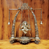 Afbeelding in Gallery-weergave laden, Brass Ganesha on Swing with Tusk 34.5 in