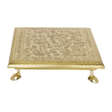 Afbeelding in Gallery-weergave laden, Wooden Chowki with Brass Floral Engraving (Small) - 8 in x 8 in
