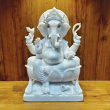 Load image into Gallery viewer, Marble Ganesha Sitting on Lotus 24 in