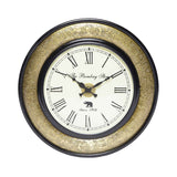 गैलरी व्यूवर में इमेज लोड करें, Wooden Wall Clock with Floral Engraving on Brass Sheeting 18 in