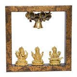 Load image into Gallery viewer, Wooden Temple Frame with Ganesha Laxmi and Saraswati 7.5 in x 7.5 in