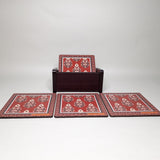 Afbeelding in Gallery-weergave laden, Ajrakh Maroon Coaster with Holder (Set of 4)