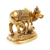 Load image into Gallery viewer, Brass Ganesh Carved Cow and Calf small 2.5 in