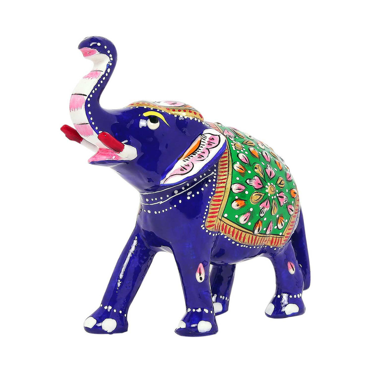 The Bombay Store Metal Enamel Handpainted Trunk Up Elephant Small