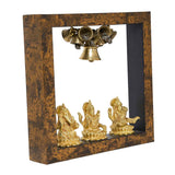 Afbeelding in Gallery-weergave laden, Wooden Temple Frame with Ganesha Laxmi and Saraswati 7.5 in x 7.5 in