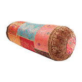 Load image into Gallery viewer, Bolster with Brocade Patch Cushion Cover (Assorted Colour &amp; Design)