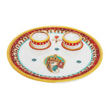 गैलरी व्यूवर में इमेज लोड करें, Marble Plate for Puja with Handpainted Ganesh and Two Diyas 9 in